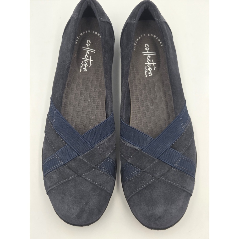 Clarks Shoes Womens 9 Haley Jay Casual Slip On Comfort Ballet Flats Navy Suede